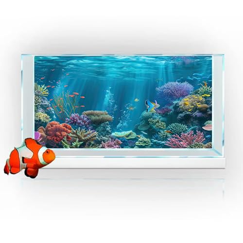 iTapnoom Ocean Floor Aquarium Background, Underwater Tropical Fish Coral Reef Aquatic Nature Plant Fish Tank Backdrop Decor, Polyester Fabric with 6 EVA Double-Sided Tapes 36x18 inches/90x45cm - color: Blue, size: 36"L x 18"W