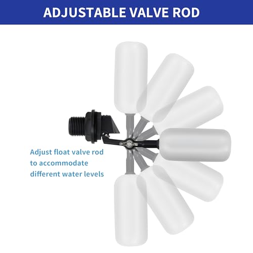 2-Pack Adjustable Arm Float Ball Valve for Automatic Water Level Control in Livestock Water Troughs, Aquariums, Hydroponics, and Reservoirs, 1/2 Inch NPT Thread