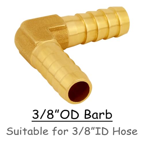 Uenede 6PCS Solid Brass 3/8"OD Barb Elbow Fittings 2-Way 90 Degree L Right Angle Barbed Fitting for Water/Oil/Gas - size: 3/8" Barb, style: Elbow (2 Way)