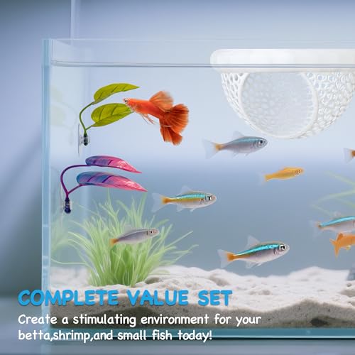 3-in-1 Floating Betta Hammock Cave & Betta Leaf Pad with Shrimp Feeder - 3D Printed Aquarium Decor, Feeding Ring, Hideout & 2 Resting Leaf Pads for Beta, Shrimp & Small Fish，3PCS