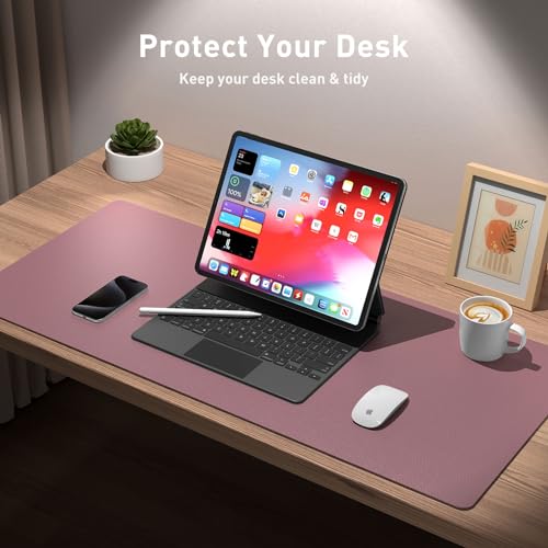 Leather Desk Pad Protector,Mouse Pad,Office Desk Mat,Non-Slip PU Leather Desk Blotter,Laptop Desk Pad,Waterproof Desk Writing Pad for Office and Home (Dark Pink,23.6" x 13.7") - color: Purple, size: 23.6" x 13.7"