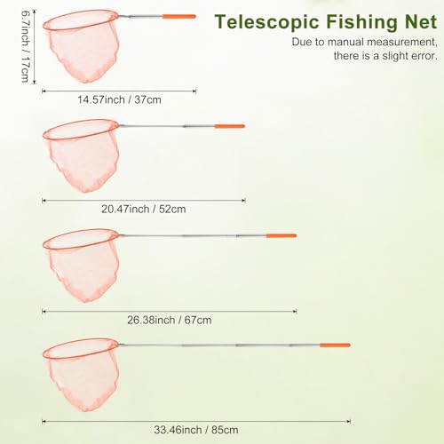 M METERXITY 1-Set Telescopic Fishing Net for Teenagers, Extendable 18.89 Inches Adjustable Handle Small Nets with Bucket for Catching Bug/Small Fish/Shrimp/Aquarium/Outdoor [Orange]