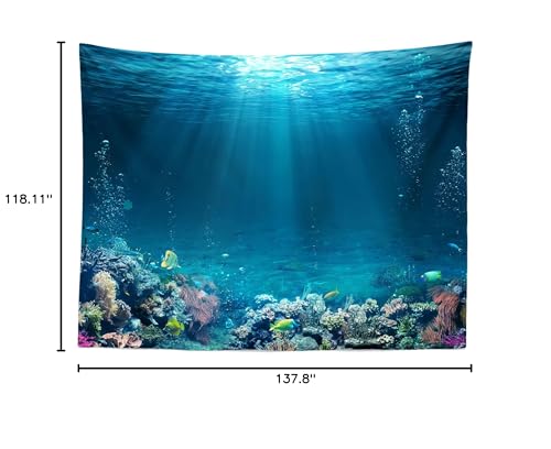 BELECO Underwater World Backdrop 12x10ft Fabric Undersea Backdrop for Photography Under The Sea Tropical Fish and Corral Deep Sea Sunlight Seabed Background Undersea Party Decor Photo Studio Props - size: 12x10FT