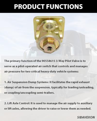 90554615 3-Way Pilot Valve | Air Suspension Dump & Lift Axle Control for Semi-Truck & Trailer | Replaces Haldex 90554615, 90054079, and 8071546