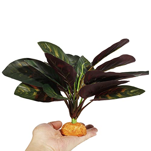 Reptile Terrarium Decor Plants, Bearded Dragon Tank Accessories fit Crested Gecko Leopard Lizard Chameleon Ball Python Snake Frog - Purple Fake Prayer Peacock Plants - color: D-purple Fake Prayer Peacock Plant