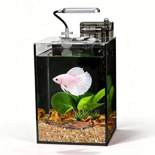 Fish Tank Kit,2.2 Gallon Small Aquarium,Ultra-Clear Nano Aquarium,Betta Fish Tank,Small Fish Tank,Aquarium Starter kit with Light,Filter,Pine Skin Stone,Sand and Artificial Plants - size: 7"L x 7"W x 9.84"H