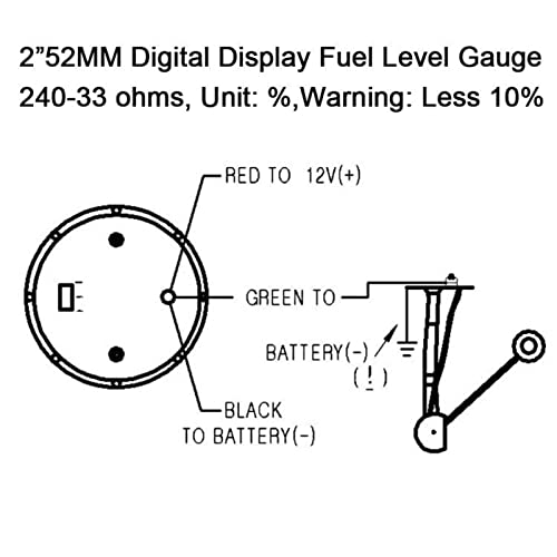 GoolRC Fuel Gauge Kit, 52mm 12V Universal 240-33 Ohms Fuel Level Gauge Meter Digital Display Car Fuel Level Gauge Blue Led/Red Led Fuel Tank Meter for Ships Car Truck Vehicle Automotive