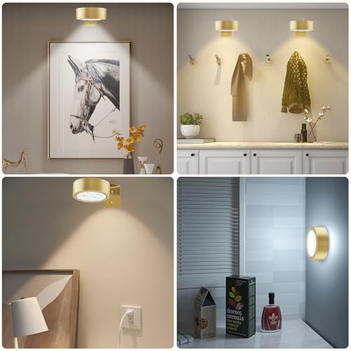 Picture Lights for Wall, 3 Lighting Modes Magnetic Art Display Light,Rechargeable Battery Operated Led Painting Light with Remote Control Dimmable & Timer,3Pack Gold - color: Gold, size: 3 Pack