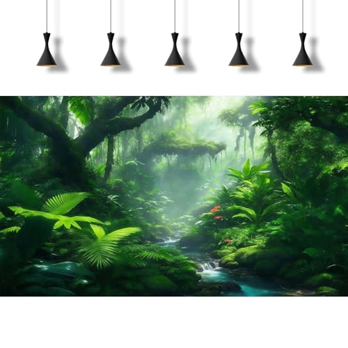 Forest Aquarium Background Tropical Jungle Rainforest Stream Fish Tank Background Lush Green Tropical Foggy Forests Waterfall Terrarium Backgrounds Jungle Forest Reptile Tank Backgrounds 24x12in - color: Foggy Green, size: 24(W)x12(H)inches/ 60(W)*30cm(H)