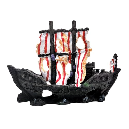 M2cbridge Antique Roman Column Ruins European Castle Aquarium Decorations Fish Tank Hideout Rocks (Striped Pirate Shipwreck) - color: Striped Pirate Shipwreck