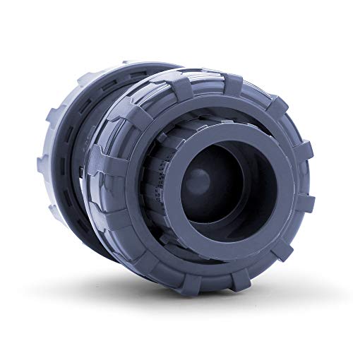 Sharkfellow 1 1/2’’ PVC True Union Ball Check Valve with Full Port, ASTM F1970, with EPDM Seals, Corrosion-Free, Service Free, Rated at 200 PSI @73F, Gray, 1 1/2 inch Socket (1 1/2'') - size: 1 1/2''