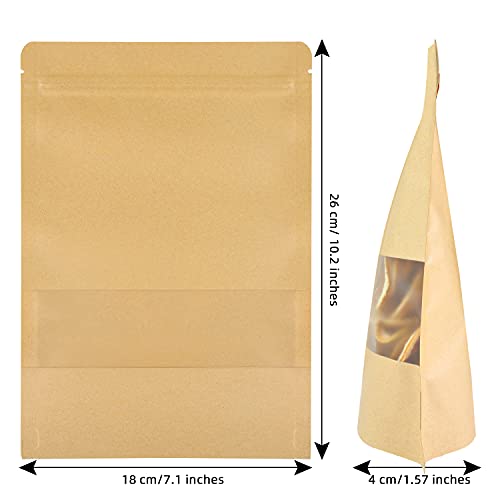 100 Pcs Kraft Stand Up Pouches 7.1 x 10.2 Inch Resealable Zip Lock Food Storage Bags with Matte Window for Packaging - color: 7.1x10.2 Inches