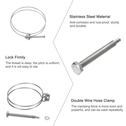 uxcell 6Pcs Double Wire Hose Clamp, 110-120mm Adjustable Stainless Steel Wire Hose Clips with M8 Bolt for Dust Collection Hose, Pump Hose Pipe - size: 110-120mm