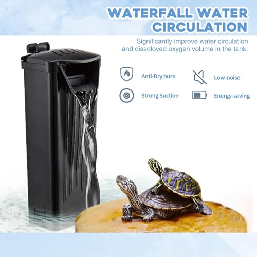 Moonorange Aquarium Power Filter(3.5W), Turtle Tank Filter, Silent Low-Water Filter for Small Fish Tank, Reptile Tank Up to 15Gallon, with 4pcs Cartridges.(Black) - color: Black +4 Cartridges