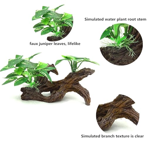 alfyng Resin Driftwood Fish Tank Decorations Trunk Cave Aquarium Decor Ornaments Simulation Plants Betta Silk Leaf Tank Accessories Goldfish Bowl Décor (A) - color: A
