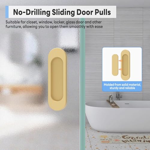 2 Pack Self Stick Sliding Door Handles, Aluminum Alloy 4 Inch Self Adhesive Cabinet Knobs for Push-Pull Glass Barn Doors, Closets, Wardrobes, Windows (2, Champagne) - color: Champagne