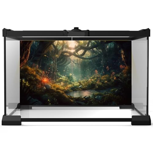 Fantasy Forest Aquarium Background Forest Glowing Trees Luminescent Flowers Reptile Habitat Backdrop Amazing Trees Stream Terrarium Backdrop Tropical Forest Fish Tank Background Vinyl 36x18in - color: Sunset Orange, size: 36(W)x18(H)inches/ 90(W)*45cm(H)