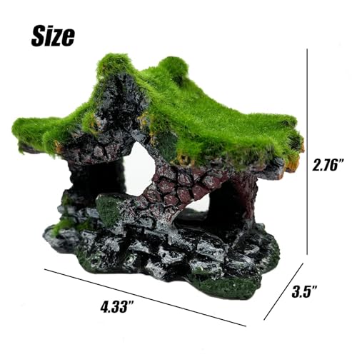 Aquarium Decoration House Resin Hollow Hideout House,Small Betta Fish Hide Accessories Cave Ornament Tank Small Fish Shrimp Hideaway with Moss