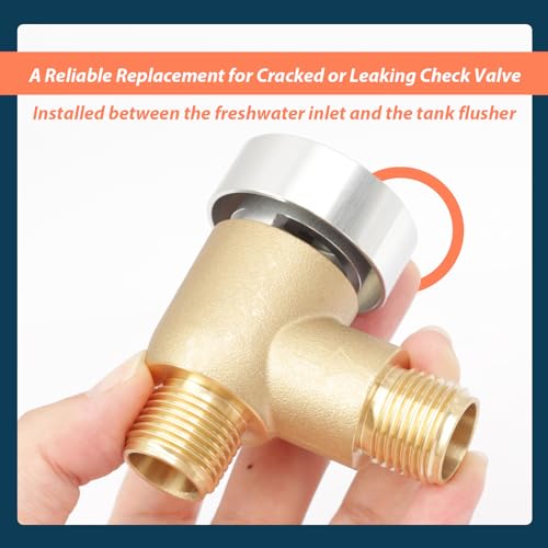 Upgraded Brass RV Vacuum Breaker Check Valve, 571-VAC-CHK-A Camper Trailer Flusher Check Valve fit for b&b Model 571 Check valve Replace Leaking Vacuum Breaker on Black Tank System 1/2 DN Male