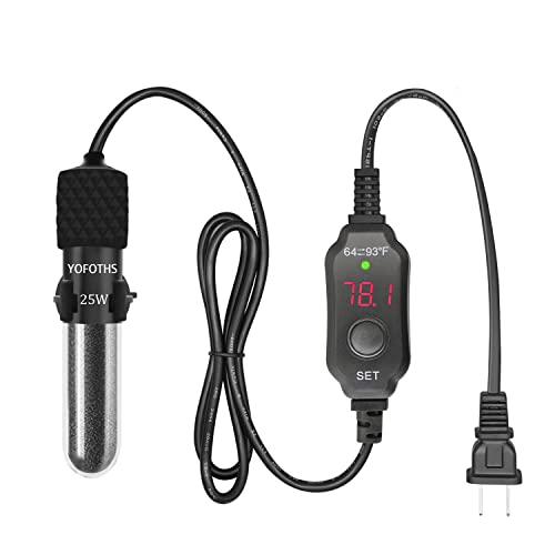 YOFOTHS Adjustable Mini Aquarium Heater3-5 Gallons Submersible Small Fish Tank Heater 25W Digital Display Thermostat External Temperature Controller (25W) - size: 25W