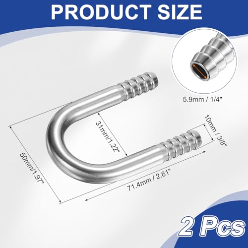 PATIKIL 3/8" (10mm) x 3/8" (10mm) Hose Barb Fittings, 2 Pcs 304 Stainless Steel U Shaped Joint Connector Barbed Fitting Metal Splicer - size: 3/8" (10mm)
