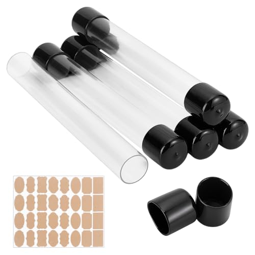 NBEADS 5 Pcs Clear Plastic Tubing with Caps, 8.07x1.1 Inch Transparent Rigid Storage Tubes with1 Sheet Stickers for Crafts Storage Plumbing Aquarium DIY Projects