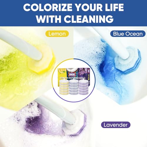 200Ct Aromative Toilet Brush Refills, Toilet Bowl Cleaner Refills, Double-Layer Cleaning Pads Added, Disposable Refill Heads for Toilet Bowl Cleaner Wands，Bulk （Patented） - color: Lemon, Blue Ocean, Lavender(200P)