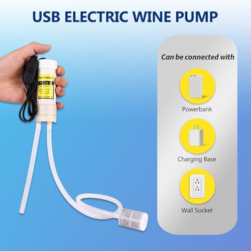 Portable Food Grade USB Electric Auto Siphon Self Priming Pump for Bottling Home Brew Wine,Beer,Beverages and Kombucha, DC 5v Mini Water Transfer Pump Kit with Hook,2LPM No Mess Leak,Low Noise - color: White Button-Switch With Hook