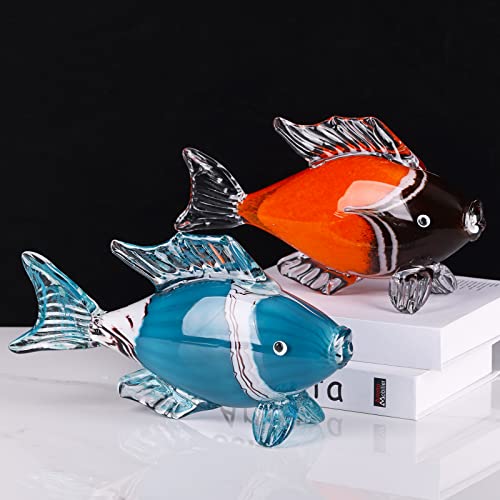 LCCCK Large Glass Fish Statue, Hand Blown Glass Sea Life Figurines, Coastal Decor for Home,Tropical Fish Ornaments Collectible Figurines, Coffee Table, Shelf, Office, Bathroom Decoration Nautical Art - color: E/1