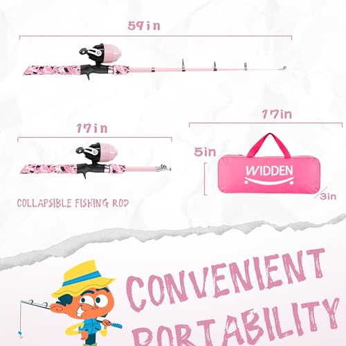 Kids Fishing Pole, Portable Telescopic Kids Fishing Poles for Boys and Girls, Fishing Rod and Reel Combo Kit with Tackle Box, and Fishing Net, Best Fishing Pole for Toddler Youth - color: Blue+Light Pink