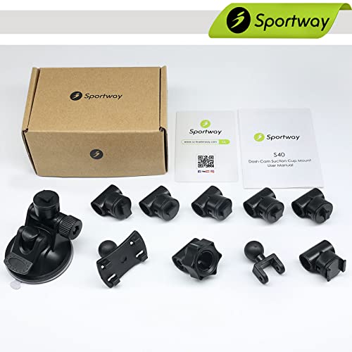 Sportway S40 Dash Cam Suction Mount (3rd Gen) with10pcs 360 Rotating Joints Compatible for Rexing, Old Shark, Yi, TOGUARD, Compark, Kingslim, Crosstour and Most Dash Cameras, DVR, GPS