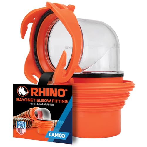 Camco RhinoFlex Clear RV Sewer Hose Elbow with 4-in-1 Adapter - Features a 360-Degree Fitting Rotation and Built-in Gasket for Odor-Tight Protection - Fits 4 Sizes of Dump Station Inlets (39736) - size: One Size