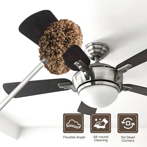 Ceiling Fan Cleaner Duster Reusable Microfiber Ceiling Fan Blade Cleaner Removable Duster with Extension Pole Adjusts 13 to 49.7 Inch for Cleaning Walls Furniture Door Window Top (Beige Brown) - color: Beige Brown