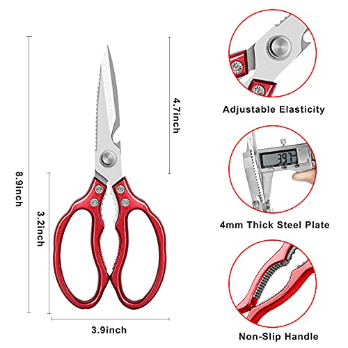 AWinjoy Heavy Duty Sharp Kitchen Scissors, Dishwasher Safe, Cooking Shears for Meat, Chicken, Fish, Poultry, Herb, Bread (Red) - color: Red