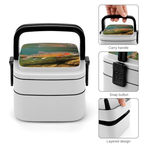 Brook Trout Fly Fishing Lunch Box Snack Containers with Lids, 2 Compartment Snackle Box Container, Leak-Proof Reusable Food Storage Container for Travel, Meal Prep, Camping, 1000ml