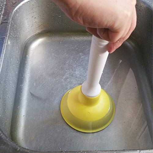 Drain Plunger, Small Hand Force Plumber Helper, Little 4 inch Cup Clog Remover, Tiny Rubber Unclogger in 9" Short Handle for Kitchen Sink, Bathroom Toilet, Shower Bath Tub (Green + Yellow)