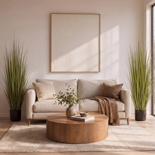 Jexine 2 Pieces Tall Artificial Grass Plant Potted Artificial Greenery Floor Plants Fake Pampas Grass Tall in Pot for Housewarming Gift House Garden Bathroom Lobby Indoor Outdoor (Autumn Green,4 ft) - color: Autumn Green, size: 4 ft