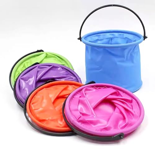 Mini Foldable Buckets, 3 Pcs 3 Color 5.5 Inch x 4.7 Inch PU Small Buckets for Pack Small Fish and Shrimp, Play on The Beach (3)
