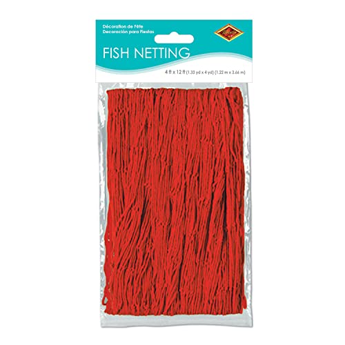 Beistle Red Decorative Fish Netting, Beach Party Supplies for Ocean, Under-The-Sea or Pirate Themed Parties, Hawaiian Luau’s, Summer Beach Parties, 4’ x 12’ - color: Red, size: 4' x 12'