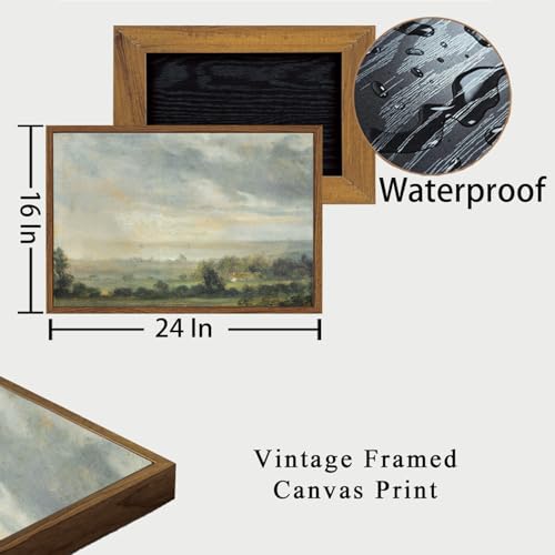 OIQArtOIQ Vintage Framed Wall Art Pastoral Landscape Canvas Art Prints Rustic Farmhouse Pictures Wall Decor Modern Cottagecore Paintings Artwork For Bedroom Kitchen Bathroom Office Living Room - color: Cloudy Sky, size: 16x24 in