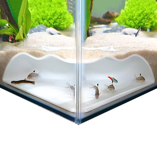 Lucky Critter Aquarium Underground Corner Cave Natural Curve | Viewing Fish & Shrimp Under Gravel Tunnel | Fish Tank Decor Decoration Hideout Perfect for Corydora Catfish, Kuhli Loach, Pleco (White) - color: White