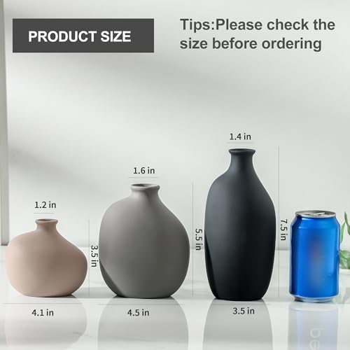 Ceramic Vase Set of 3, Small Modern Rustic Pottery Vases for Home Decor,Farmhouse Flower Vase for Pampas Grass, Dried or Fresh Flowers, Decorative Vases for Living Room, Bedroom, Bookshelf, or Table. - color: 9099-1