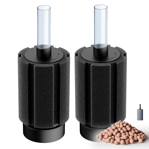 10-50Gal 2 Pack Aquarium Sponge Filter with Ceramic Media and Bubble Diffuser Ultra Quiet Fish Tank Filters fit Breeding Fry Betta Shrimp Fish Tank - color: 2 pack, size: S(10-50 gallon)
