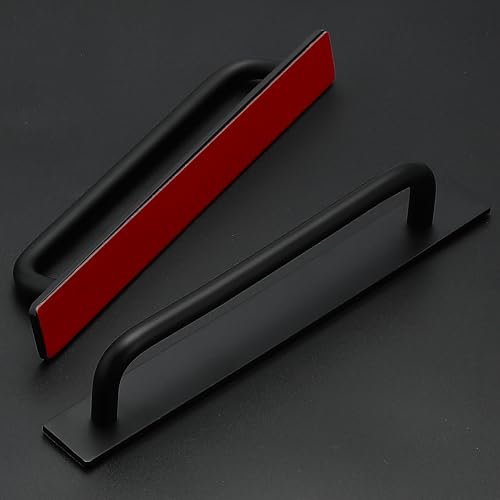 2 Pack Adhesive Handles Self Stick Instant Cabinet Handles 8.35" Stick on Cabinet Handles Drawer Push Pull Handles Helper Sliding Screen Door Handles for Sliding Closet Window Wardrobe - Black - color: Black, size: 8.35 In Length