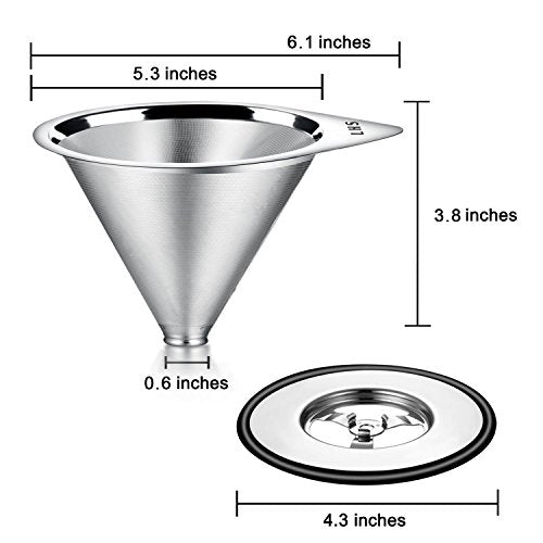 LHS Pour Over Coffee Dripper Stainless Steel Coffee Filter Metal Cone Filter Paperless Reusable Coffee Filter Single Cup Coffee Maker 1-4 Cup With Non-slip Cup Stand and Cleaning Brush - color: single mesh 1-4 cups Silver