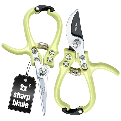 Modern Sprout Hand Pruners & Shears Set w/blister - Lightweight Gardening Tools - Easy Lock - Sharp Carbon Steel Blades - Rust Resistant Scissors for Herbs & Flowers- Gift for Father's Day-Chartreuse - color: Chartreuse