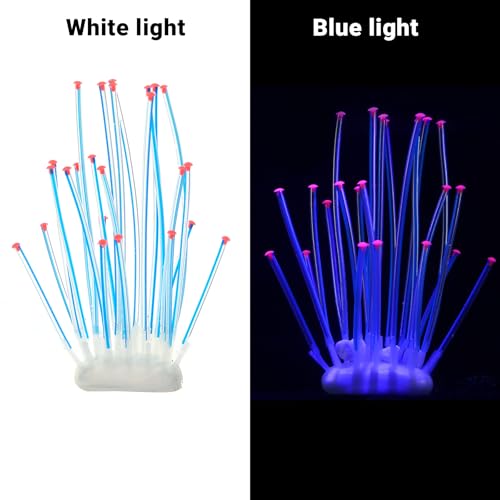 Realistic Coral Aquarium Decor with Weighted Base, Soft Silicone Tentacle Ornament Lifelike Moving for Freshwater Saltwater Fish Tank, Safe Shelter for Fish Shrimp Invertebrates Aquascaping (Blue) - color: Blue