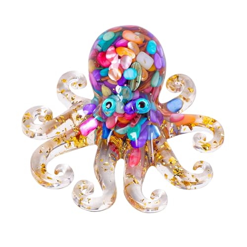 Octopus Decor Aquarium Decorative Resin Glass with Natural Crystal Stone Marine Animals Fish Tank Ornaments Statue Healing Home Decor Ladies Gift 3.93" - color: Colorful