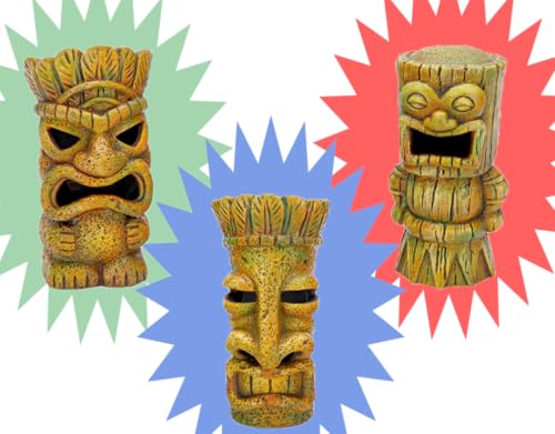 Penn-Plax 1 Piece Only Assorted Tiki Resin Ornaments | Aquarium Décor for Fish Tanks | Small - size: 1 Face