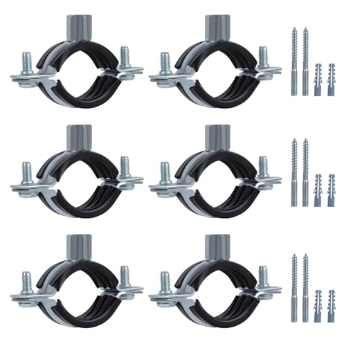 6 PCS Split Ring Pipe Hanger, Heavy Duty Adjustable Pipe Bracket Clamp with Screw & Expansion Tube, Wall Ceiling Mount Galvanized Iron Pipe Strap Supports Fit for Pipe OD 1.3-1.4 Inch(32-36mm) - size: Fit For Pipe OD 1.3-1.4 inch (32-36mm)